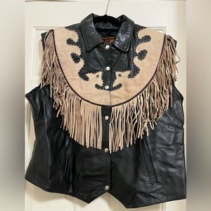 Women’s leather motorcycle vest with fringe